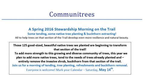 May 28 – Communitrees – Join us for a Stewardship Morning on the Trailway